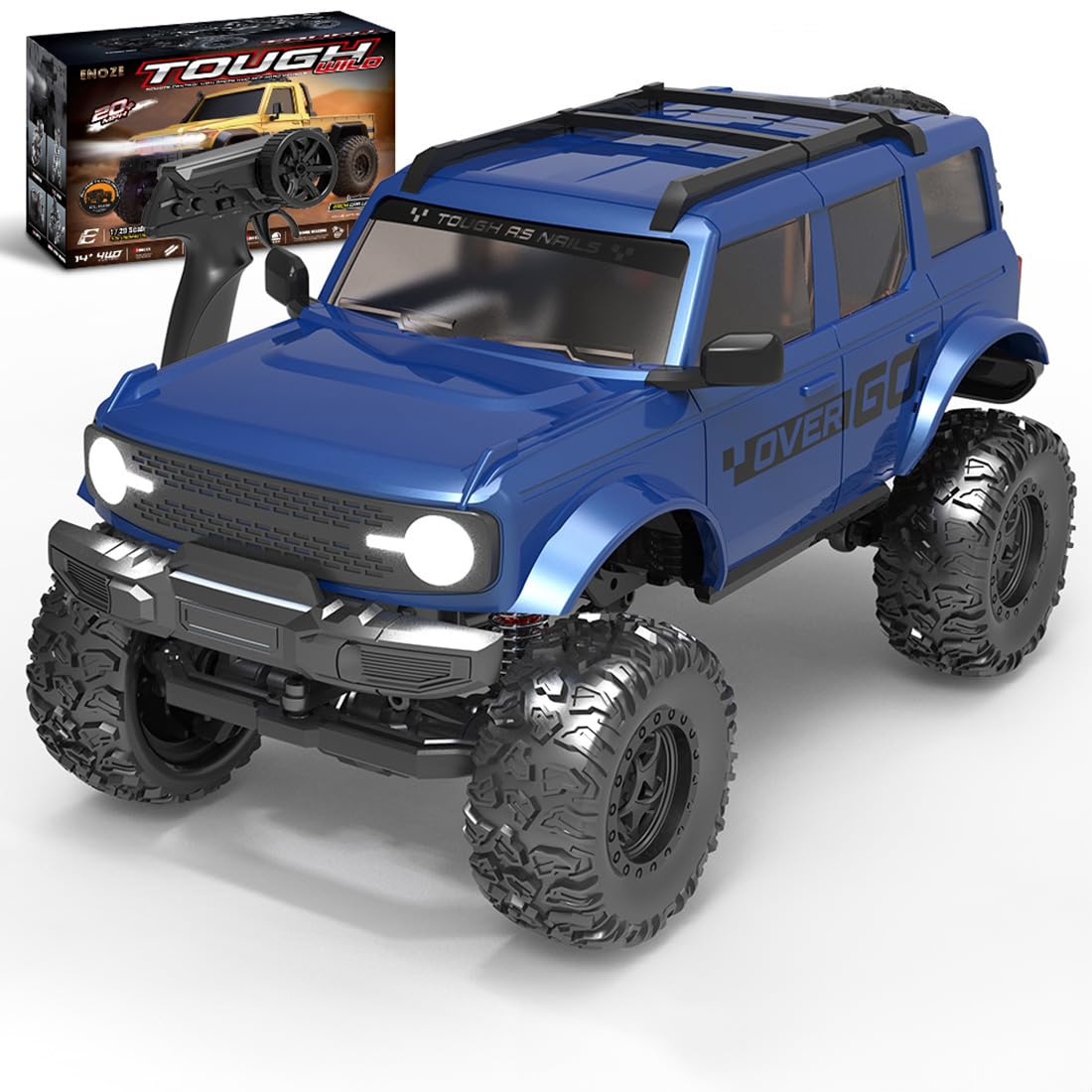 Escala 1/20 4WD RC Rock Crawler, camión todoterreno a control remoto completo proporcional de 2.4G con luces LED, carga USB de doble batería, regalos para adultos (azul)