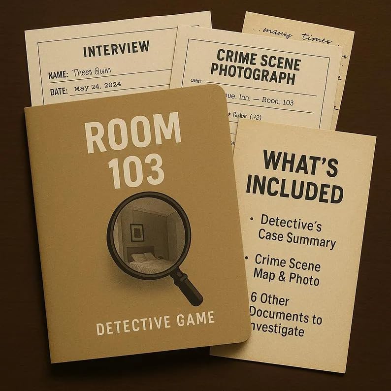 Image of VEENSHI 2 Mini Murder Mystery Games - Room 103 & The Last Note | Crime Solving Detective Game Set | Immersive Murder Mystery Experience for Adults & Teens | 2 Short Games