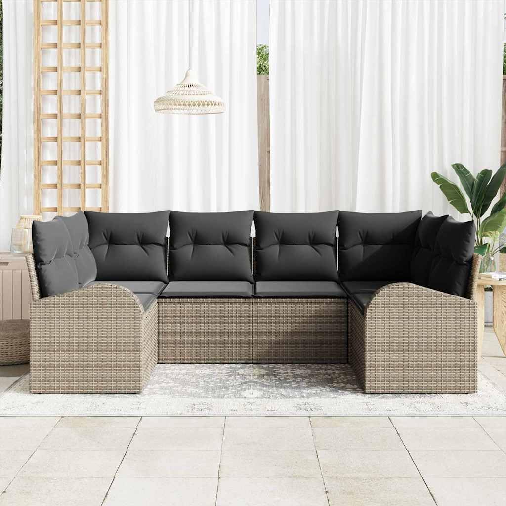 Salon de Jardin 6 Places en Résine Tressée Grise, Ensemble de Canapé Modulaire d'Extérieur avec Coussins Déhoussables, Mobilier de Terrasse et Balcon, Design Moderne en Polyrotin, 6 Pièces