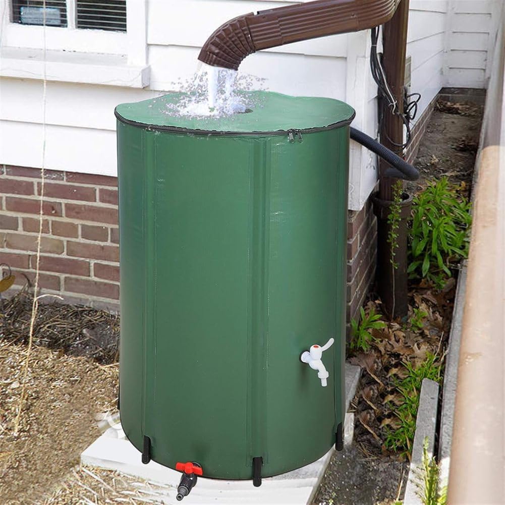 Barile per La Raccolta dell'Acqua Piovana Pieghevole con Rubinetto E Rete Superiore, Barile Portatile per La Raccolta dell'Acqua Piovana dalla Grondaia