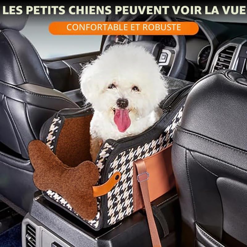 Siège de voiture pour chien, console centrale chiot, siège rehausseur pour chat, portable et compact pour l'extérieur (couvercle marron, taille unique)