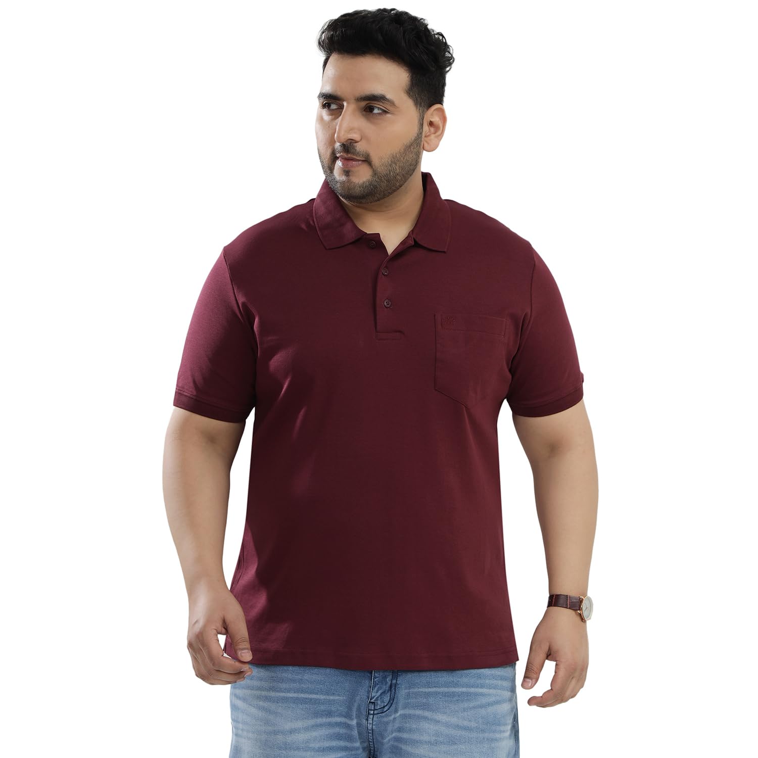 john pride Plus Size Men Regular Fit Cotton Solid Maroon Stretchable Polo Collar T-Shirt (PJPTSC32464_Maroon)-picture-20