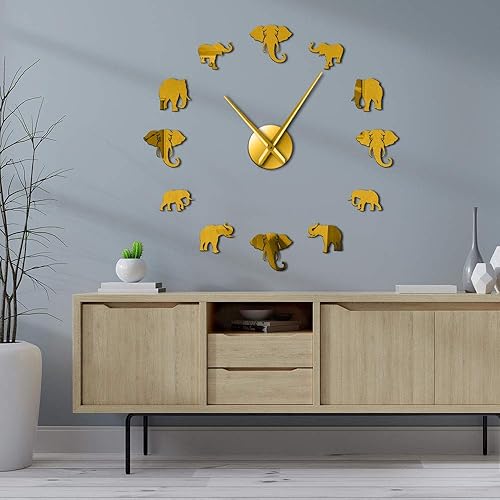 Miniatura 6 de The Geeky Days Reloj de pared con diseño de elefantes y animales de la selva, reloj de pared africano grande con efecto de espejo 3D gigante sin