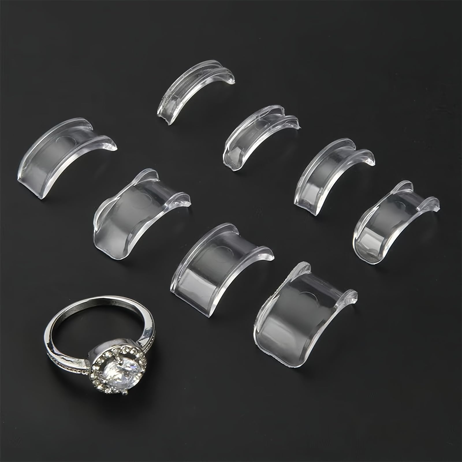 8 Pièces Ajusteur de Taille de Bague Invisible, Réducteur pour Anneaux Trop Grands, Plastique Transparent Souple, Tendeur pour Homme et Femme, Empêche la Perte des Bijoux Précieux
