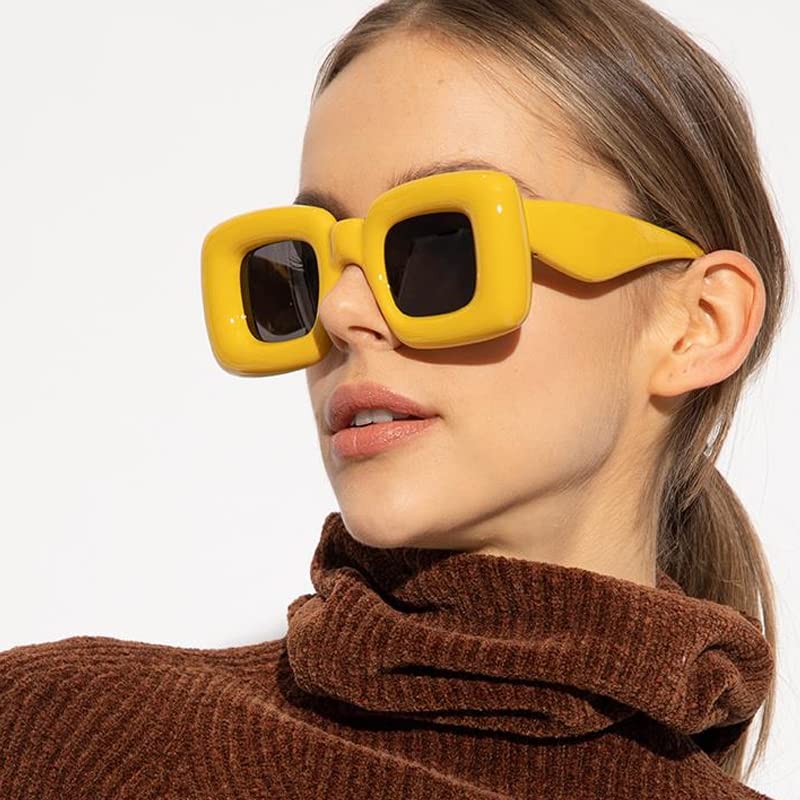 FEISEDY Cute Inflated Square Sunglasses for Women Men Trendy Oversized Thick Frame Funny Aesthetic Shades B90974