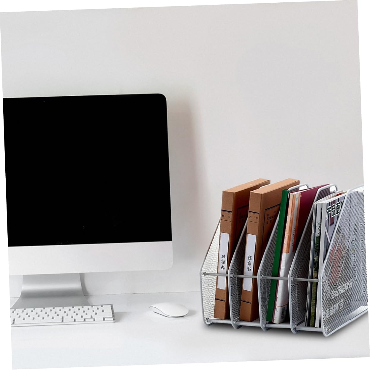Organizzatore da Scrivania in Metallo a 4 Scomparti | Argento, 31x30x30cm, per Casa e Ufficio, Struttura Autoportante per Documenti e Quaderni