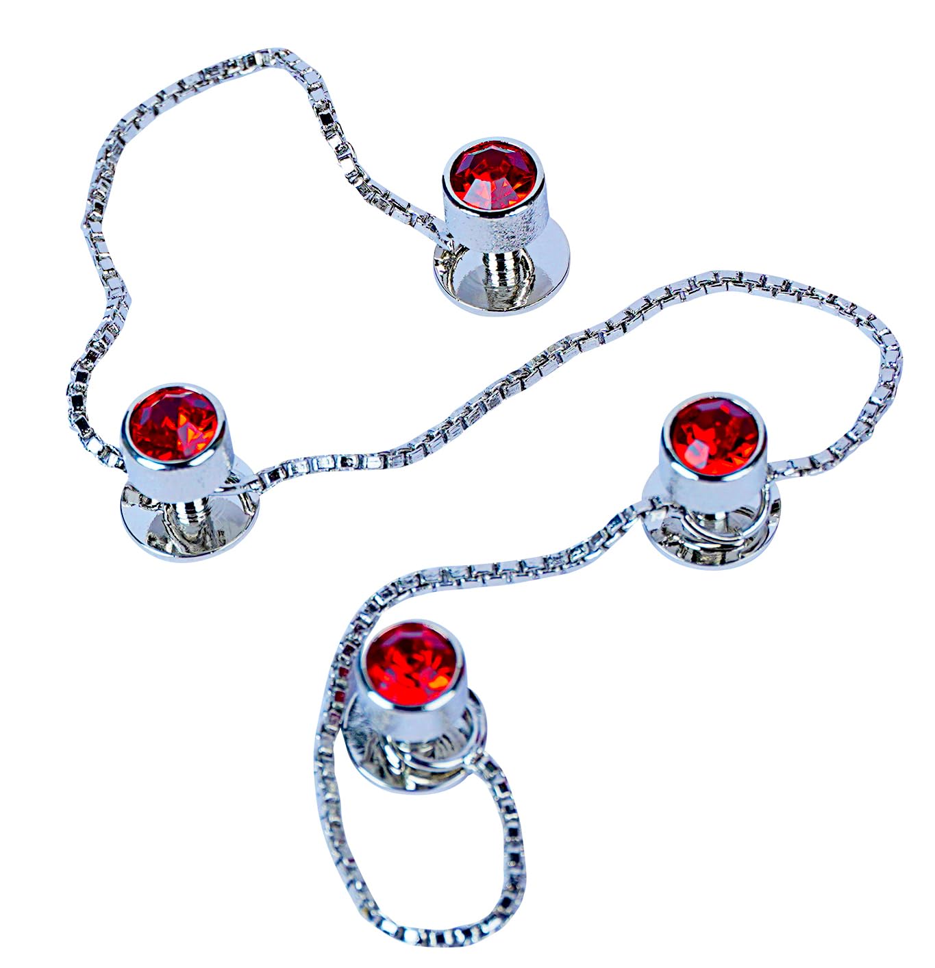 Maskey Brass Body Silver Plated Rhodium Polished Luxury Designer Ruby Red Diamond Galaxy Gemstone Kurta Buttons for Men and Women-image-38