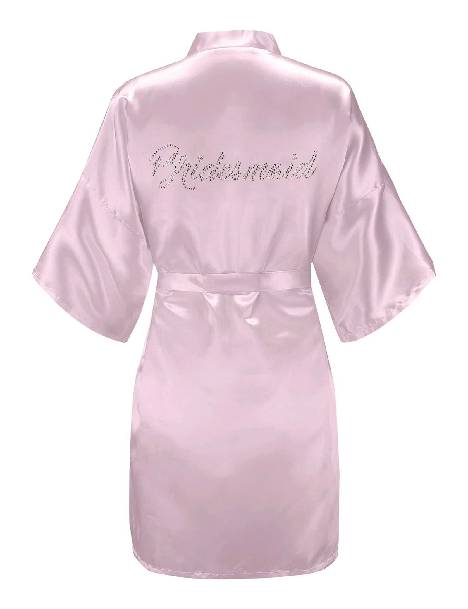 EPLAZA Women's One Size Silver Rhinestones Bride Bridesmaid Short Satin Robes for Wedding Party Getting Ready