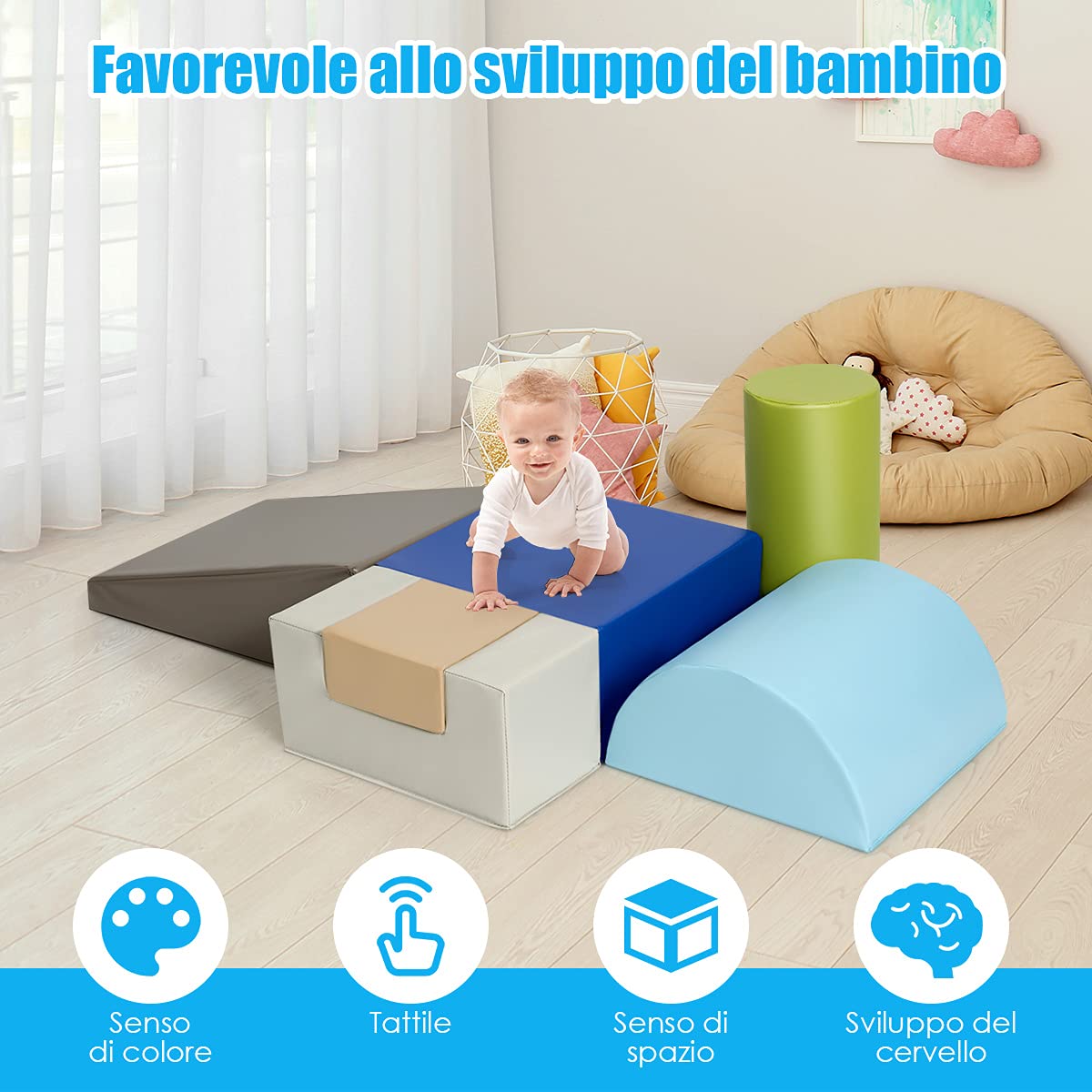 RELAX4LIFE Set di 6 Blocchi per Bambini in Schiuma Morbida, Set da Gioco per Arrampicarsi e Gattonare, Centro di Attività (Modello 2)