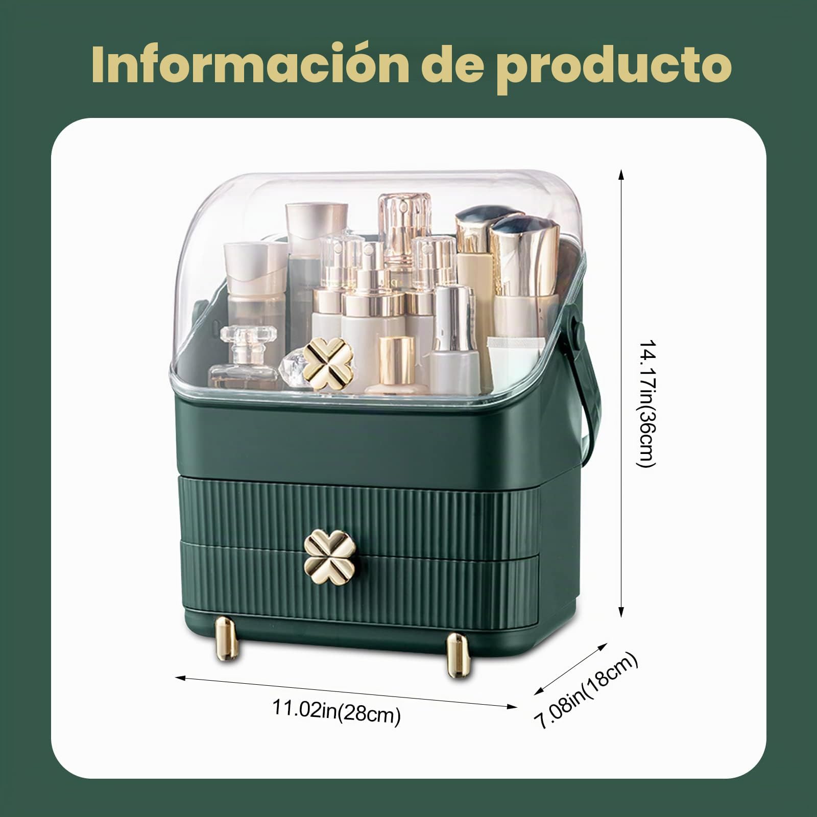 Galatée Organizador de Maquillaje, Cajas Almacenamiento, Multifunción para Cosméticos y Joyería, Lápices Labiales y Pinceles de Maquillaje (Verde)