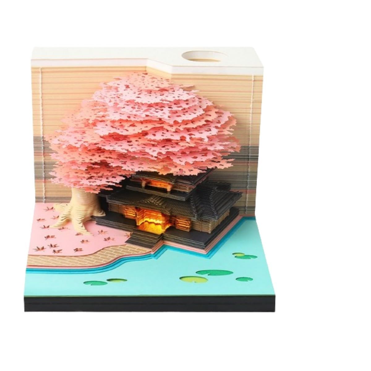 Time Piece Calendar - 2026 Desk Calendar with LED Light - 3D Paper Carving Art Memo Pad Notepad Gift for Christmas Housewarming Desktop Decoration (