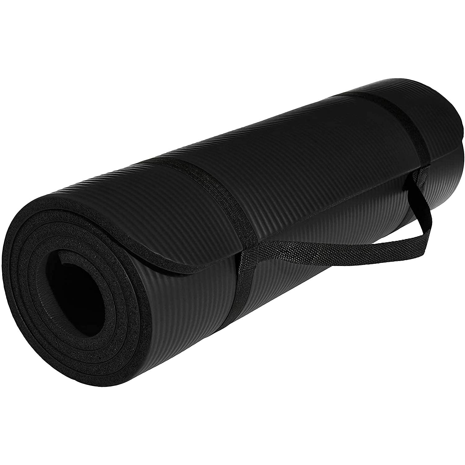 BROGBUS Yoga Mat for Men and Women NBR Material with Carrying Strap, Extra Thick Exercise Mats for Workout Yoga - Black 1