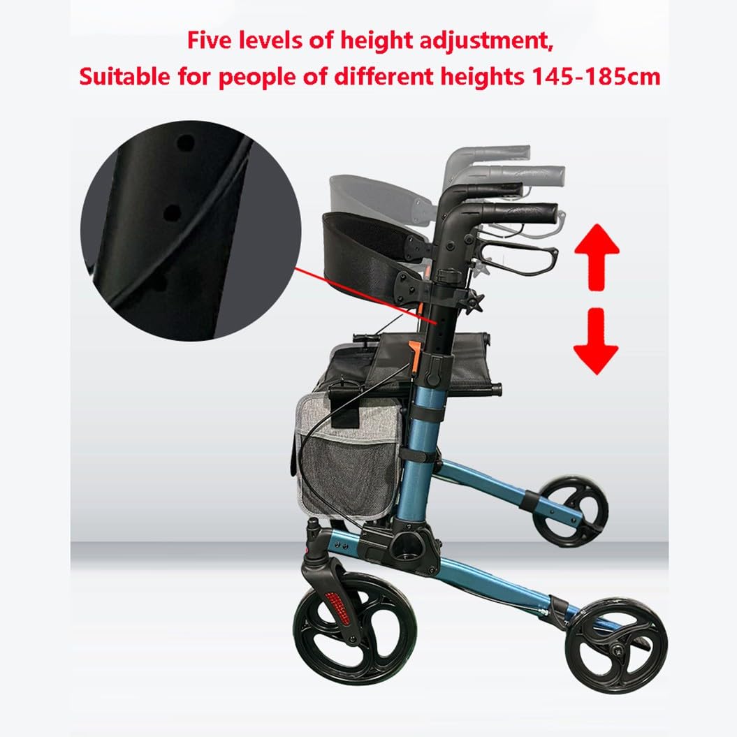 andador para exteriores,4 Ruedas Caminadores para Mayores,Caminador Andador Aluminio con Ruedas,Plegable,altura ajustable,Para uso exterior e interior blue