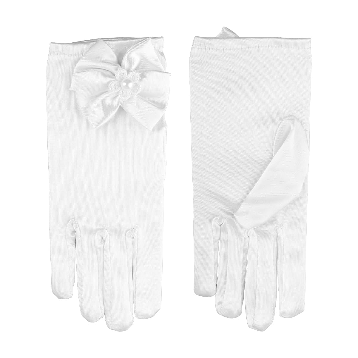 Lotsdonxia 1 Pair White Satin Princess Gloves for Little Girls – Formal Bow Detail, Comfortable Fit for Parties & Special Occasions