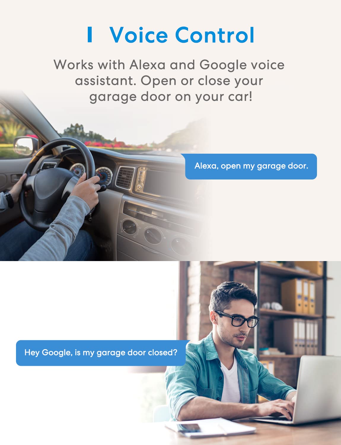 Meross Apriscatole per garage collegato WiFi, telecomando intelligente per porta compatibile con Alexa, Google Home e SmartThings, controllo a distanza, controllo vocale e funzione di tempo