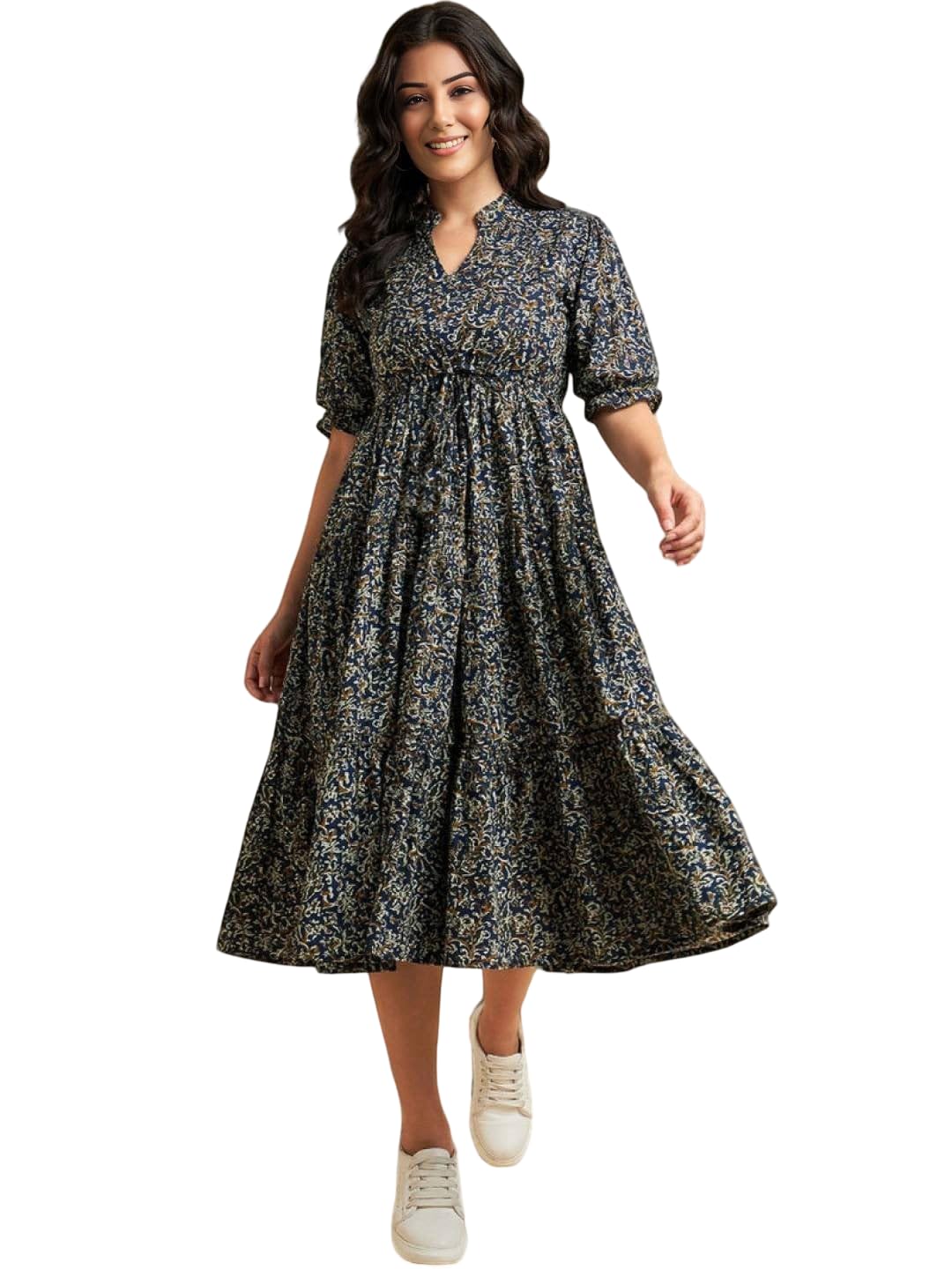 presha Women's Fit and Flare Pure Cotton Long Maxi Dress (SP-29 Blue)-picture-50