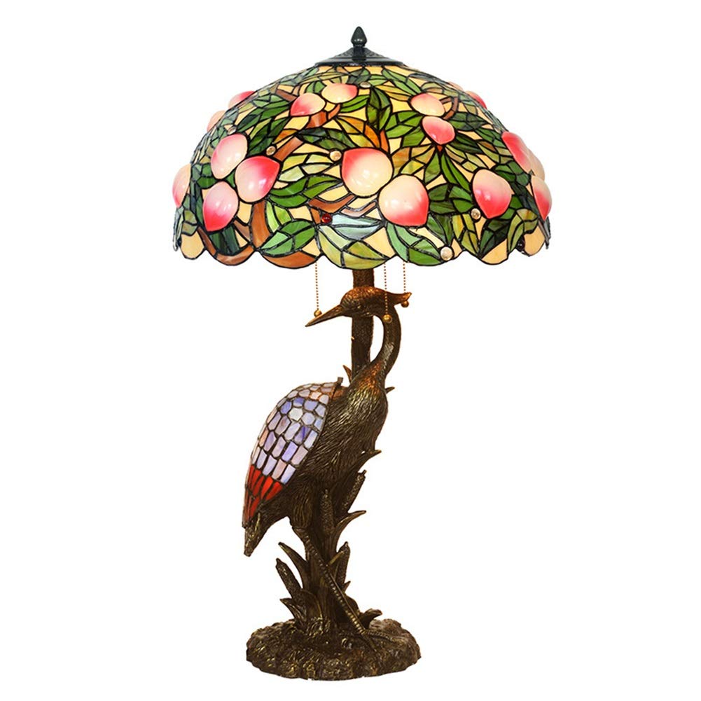 Lampa stołowa w stylu Tiffany 20 "Peach and Male Double Crane Living Room Lampa stołowa Kolor Szklana Lampa Lampa stołowa