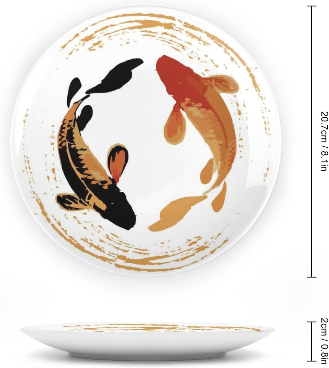Decorative Plates, Chinese Lucky Koi Fish Display Plate for Home Office Kitchen Table Decor Porcelain Plates 8 Inch, Birthday Gifts