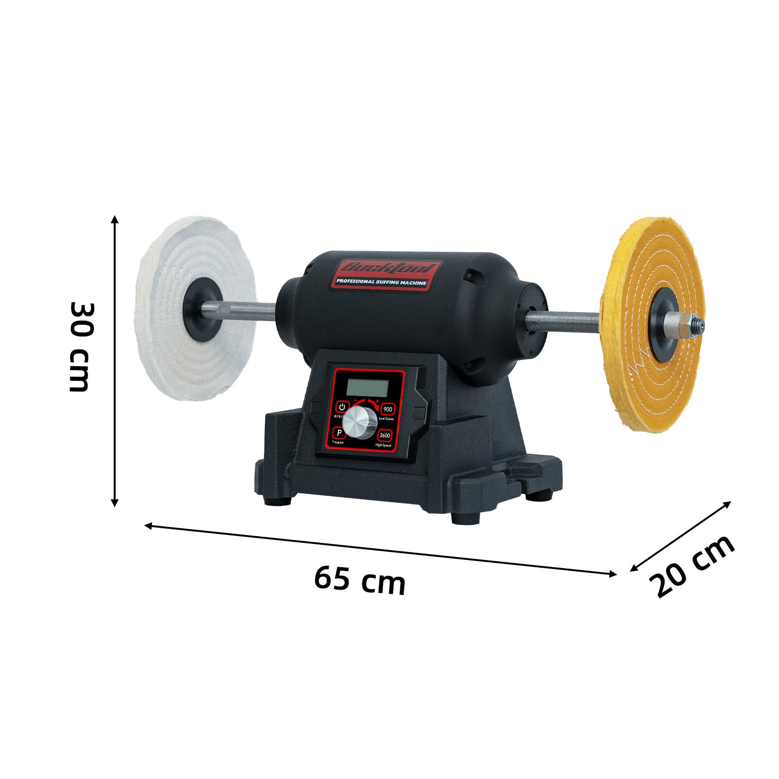 BUCKTOOL 750W Tischpoliermaschine, 200mm VFD Tischschleifer, 900-3600 U/min | Ein-Knopf-Drehzahlregelung, Verlängerter Polierschaft und Polierbock für Schmuck, Metallbearbeitung und Hochglanzfinish
