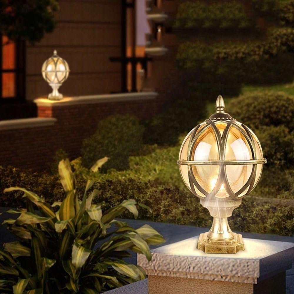 Nowoczesna lampa zewnętrzna z filarem słonecznym, wiktoriańska kula ziemna, wodoodporna lampa zewnętrzna z filarem, lampa słupkowa na cokole, lampa solarna LED, światła