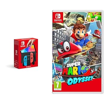 Nintendo Switch OLED Model Neon Blue/Neon Red + Super Mario Odyssey (Switch)