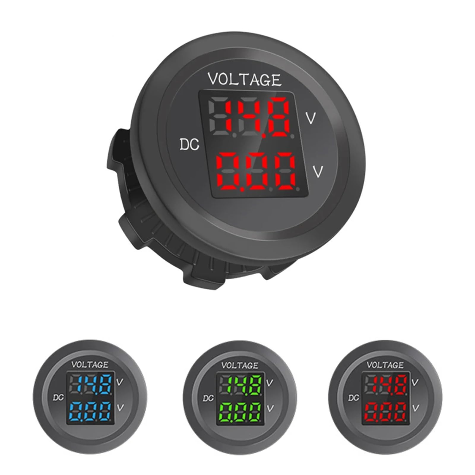 Voltímetro digital con pantalla LED de tres dígitos, resistente al agua y de doble voltaje for coche(Blue)