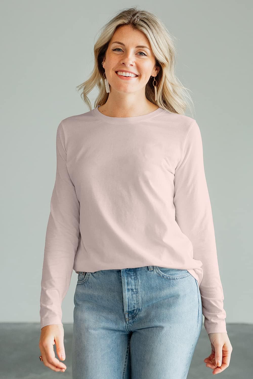 Fair Indigo Women's 100% Organic Pima Cotton Relaxed Long Sleeve Crew Neck T-Shirt - Image 6