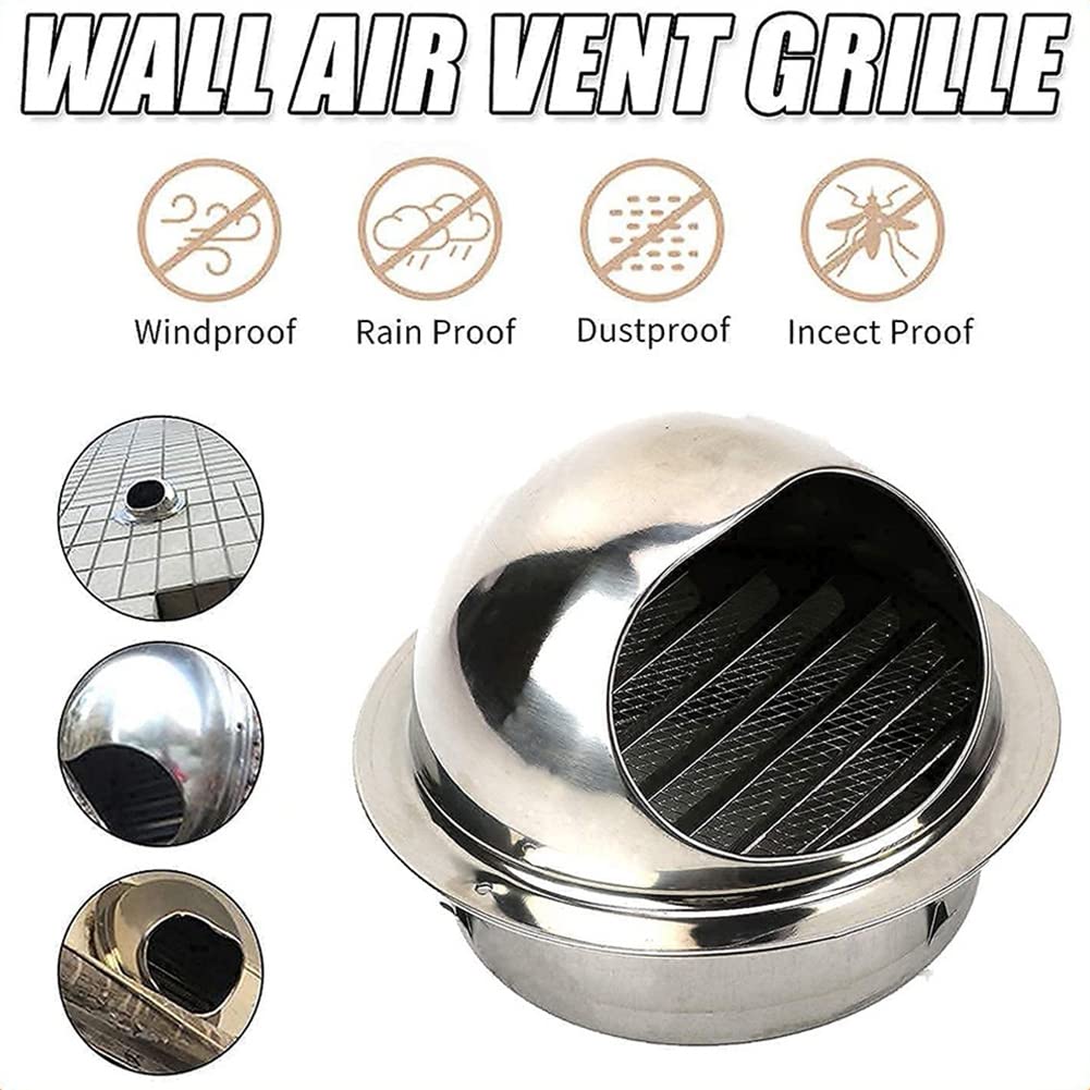 SPORTARC Stainless Steel Round Bull Nosed External Extractor Wall Vent Outlet 50mm for Home Kitchen Bathroom - Image 3