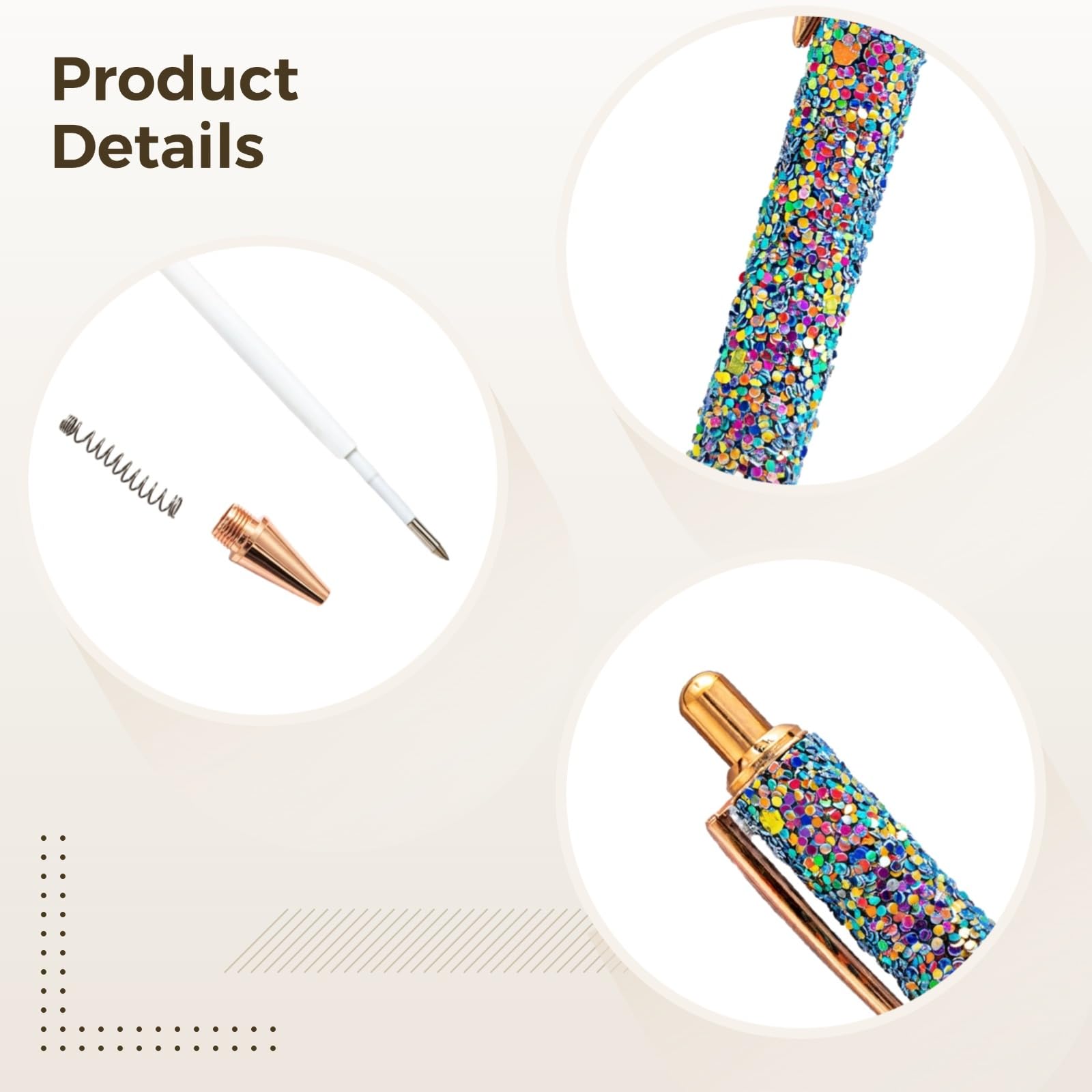 Generisch 30 penne a sfera glitterate con citazioni motivazionali, con clip in metallo, corpo glitterato, meccanismo a pressione, 10 colori vivaci, per casa e ufficio