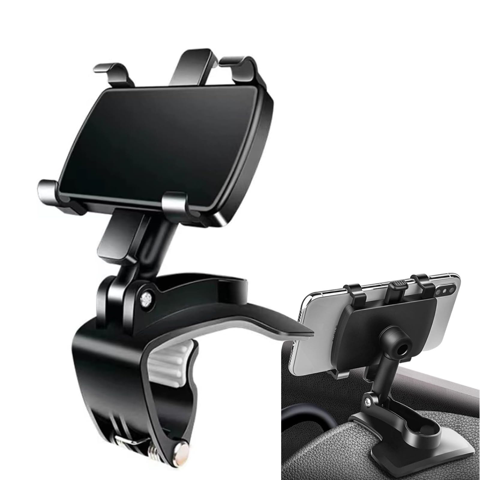 1 PC Car Mobile Phone Holder, 360° Rotating Snap-on Four-Clip Dashboard Navigation Non-Slip Base, Universal Multi-Functional Practical Accessory, Compatible with Most Car Models (Black)