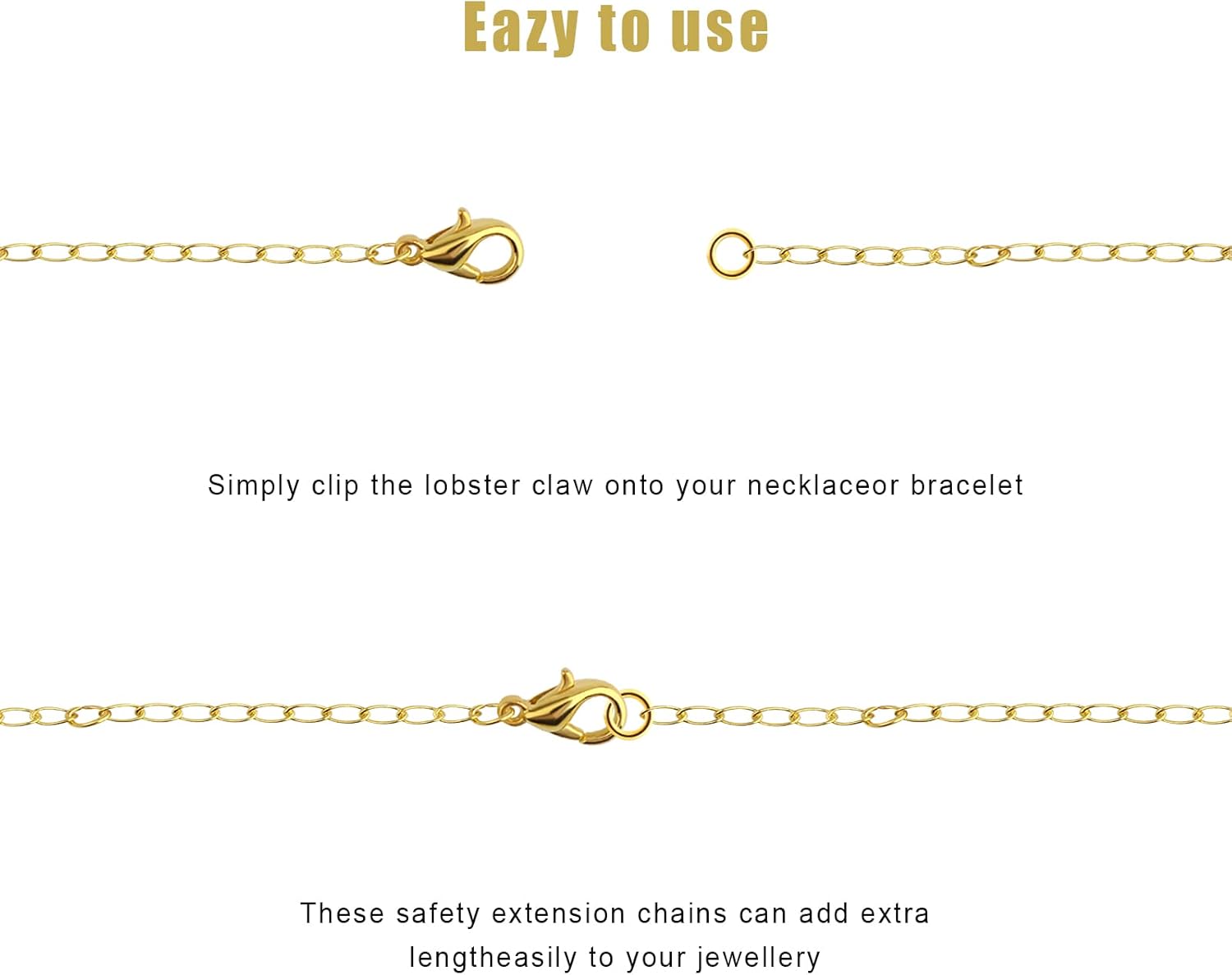 AIEX Necklace Extender, Necklace Extenders Gold Stainless Steel Gold Chain Gold Necklace Extender Extension Chains for Jewelry Gold Necklace Bracelet Anklet (2 4 6 8 Inches, 4pcs) - Image 3