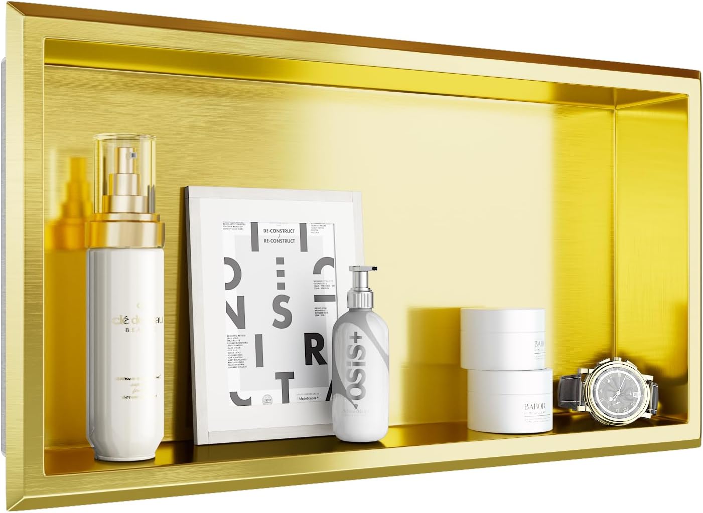 Shower Niche Gold, 24" x 12" No Tile Needed Recessed Niche Shower for Storage, 304 Stainless Steel Shower Niche, Bathroom Niche, Corners–Modern in Wall Niche for Bathroom, Toilet, Kitchen Golden 24" X 12" X 4"