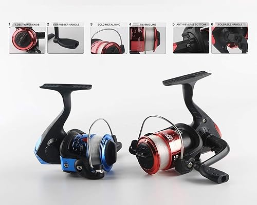 Miniatura 5 de Combos de caña de pescar y carrete, kit de caña de pescar plegable, 2 piezas de caña telescópica + 2 piezas de carretes giratorios + anzuelos +