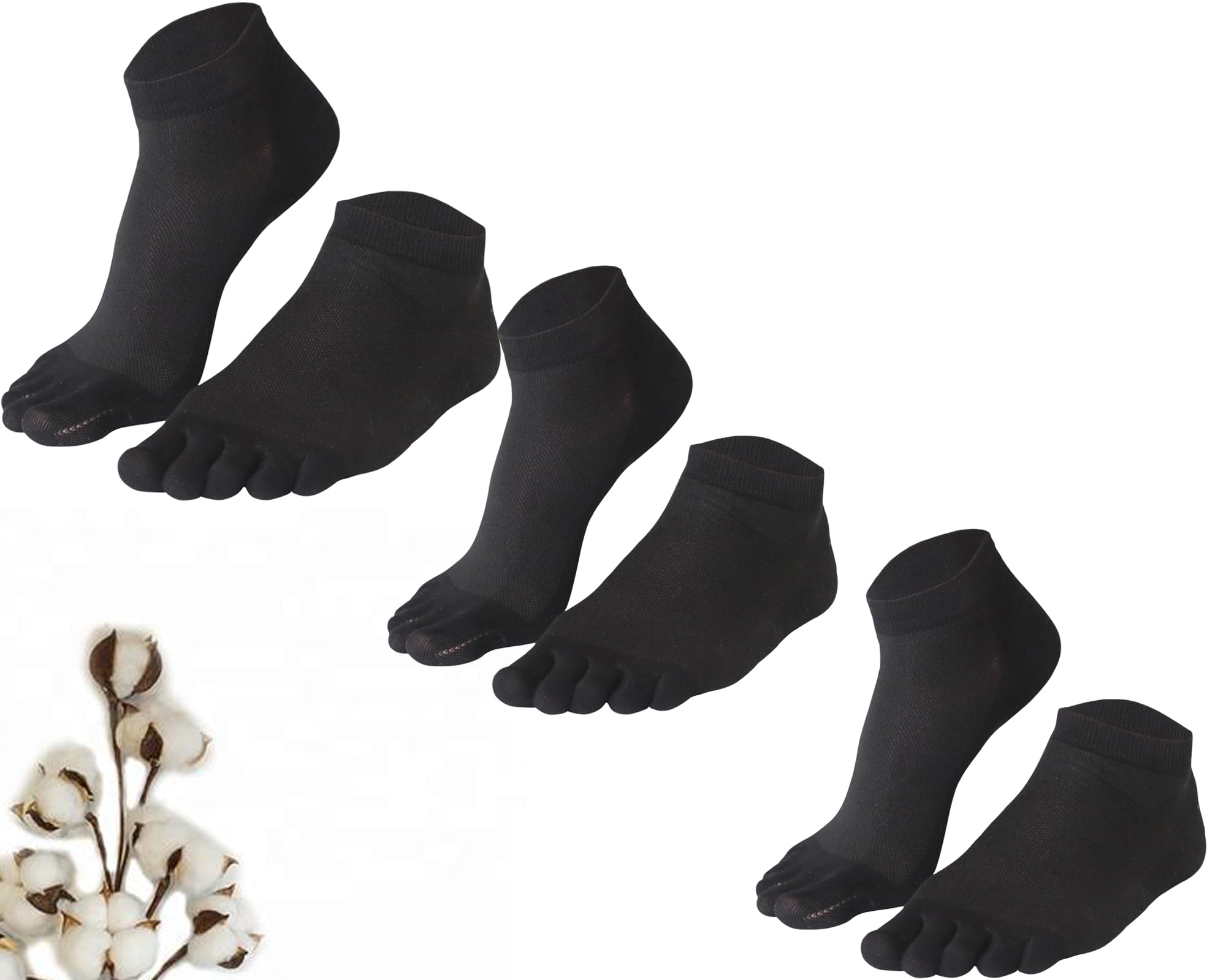 CHUNFO Mens Toe Socks Ankle Five Finger Mesh Cotton Arch Support Running Crew Hiking Size 7-11 Sock