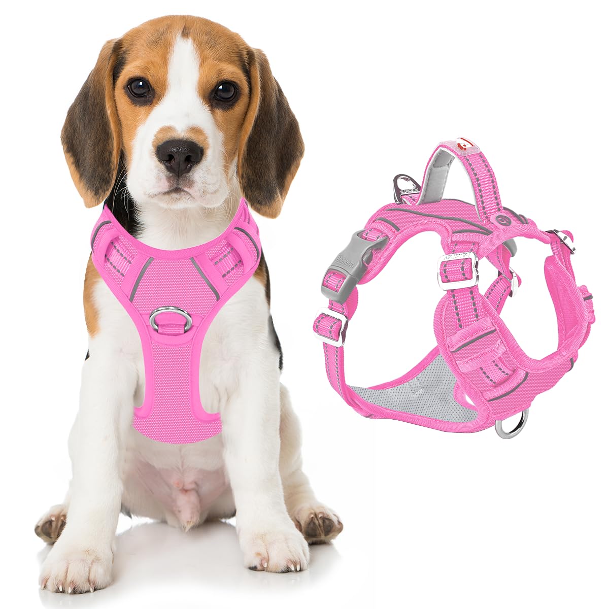 BARKBAY Dog Harness No Pull Oxford with ID Tag Pocket - Heavy Duty, Reflective, Easy Control for Large Dogs(Pink Oxford,M)