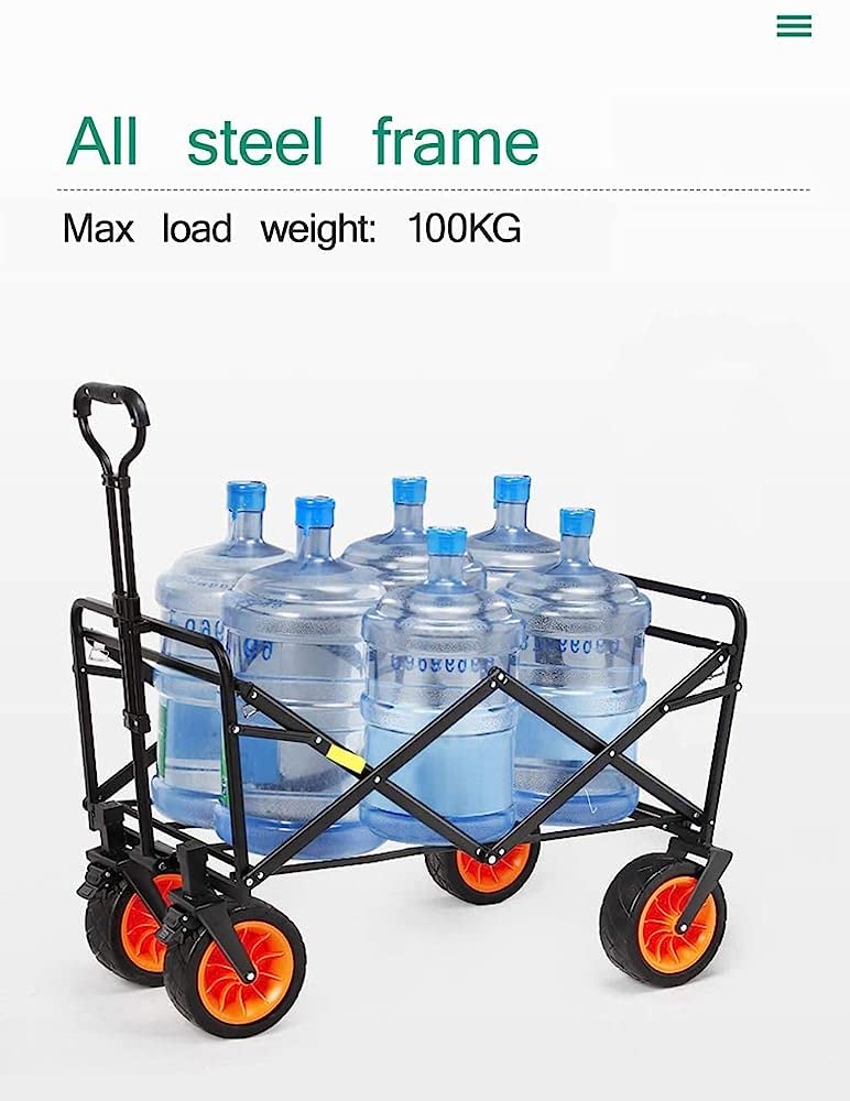 Chariots, Chariot d'épicerie Pliable, avec Chariot à roulettes, Chariot extérieur pour Le Camping de pêche à la Plage, 50 x 100 x 100 cm, Charge Bea100 kg/Noir (Vert)