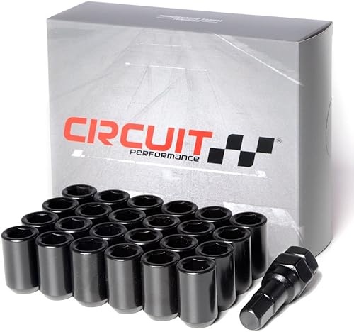 Circuit Performance Tuercas de llanta de bellota para llave de afinador, acero forjado negro de 12 x 1.5 (24 piezas + herramienta)