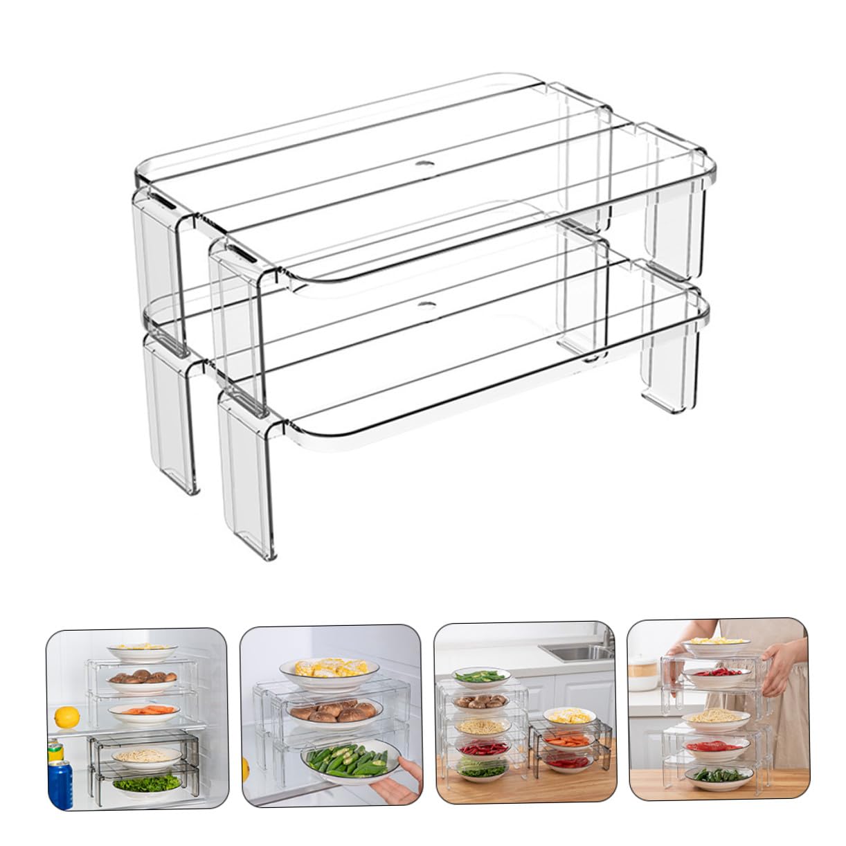 2pezzi Ripiani Trasparenti Impilabili Per Frigorifero Organizer Rimovibili Per Cucina e Ufficio Struttura Flessibile Per Riporre Alimenti e Accessori Facile Da Installare e Pulire