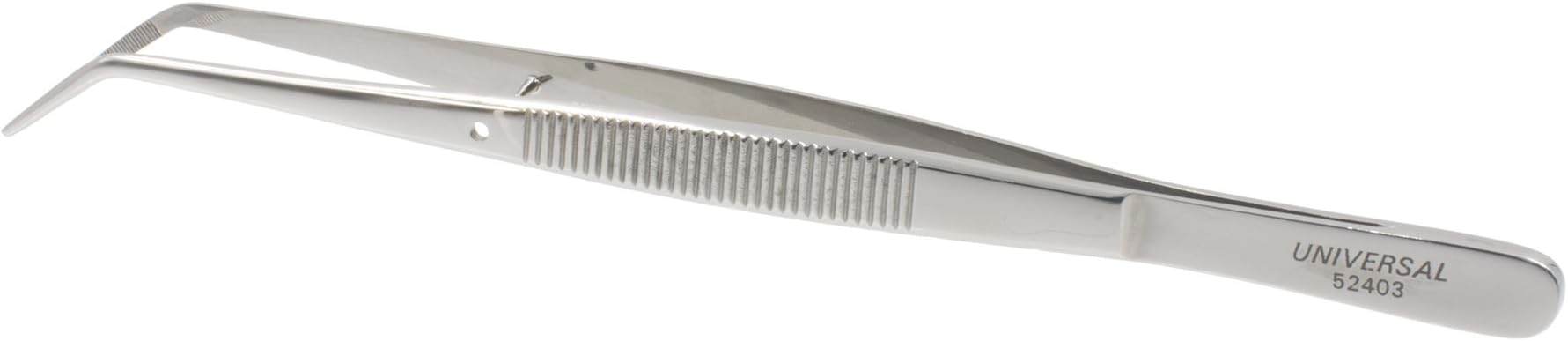 Universal Stainless Steel Tweezers – Heavy Pattern Precision Grade Curved Tip Forceps Tweezers with Serrated Tip and Knurled Handle (Single)