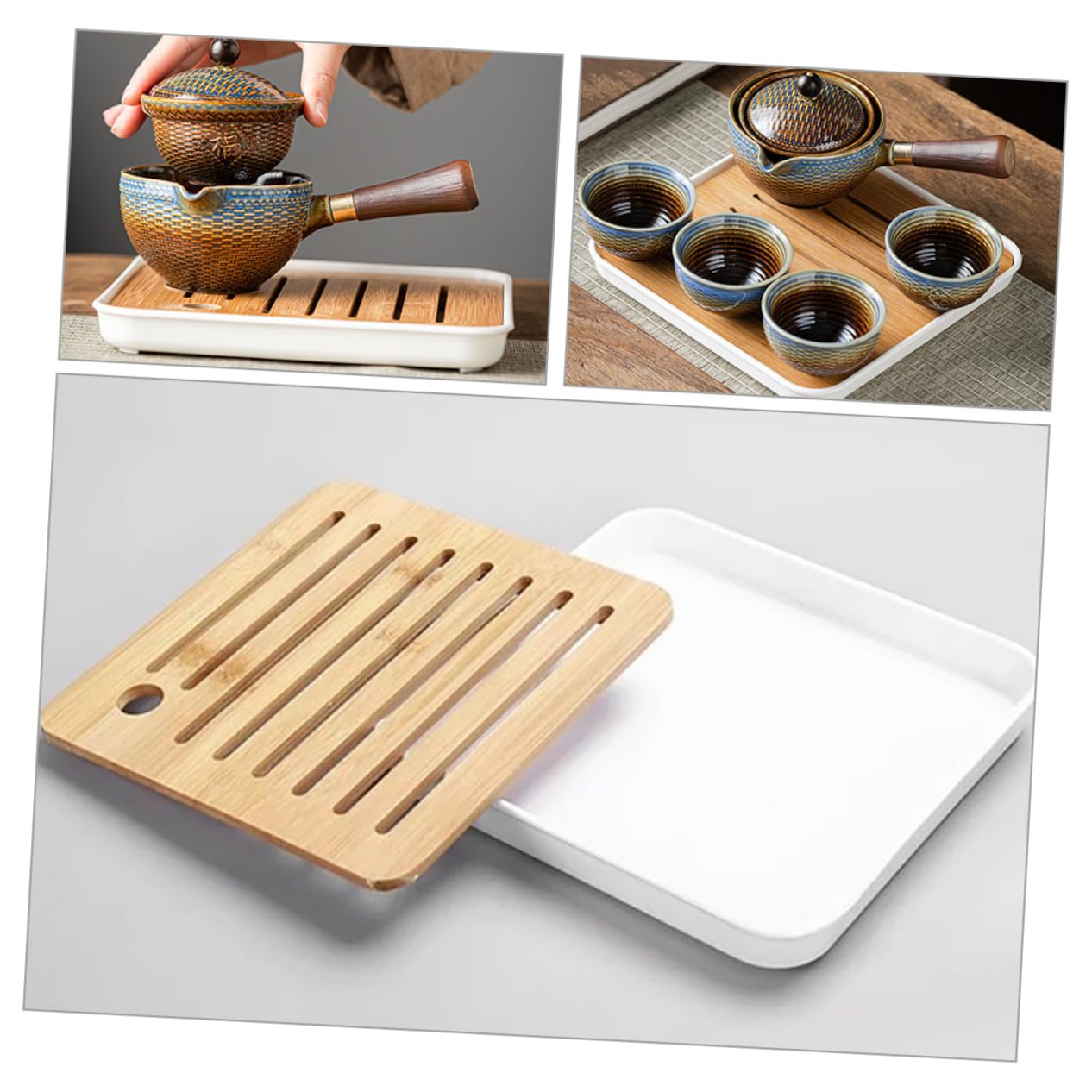 Juego de Té de Cerámica 1 Set de Viaje Portátil para Hogar | Bambú y Madera, Bolsa de Almacenamiento, Diseño Elegante, para Apasionados del Té, Formato Compacto