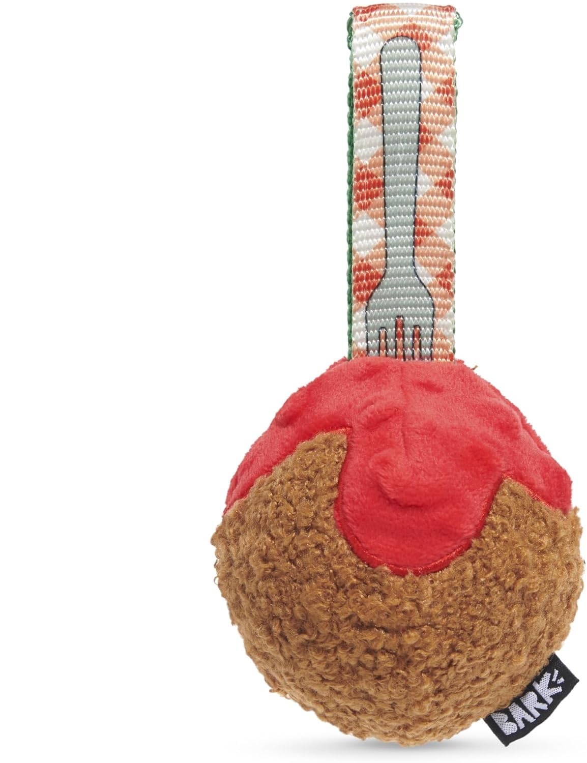 BARK Dog Toy Squeaky Meat -A-Ball Beef Scented Rip & Reveal Hidden Toy For Dogs Inside, Durable Rubber Core For Aggressive Chewers, Nylow Strap To Toss, Tug, Thrash