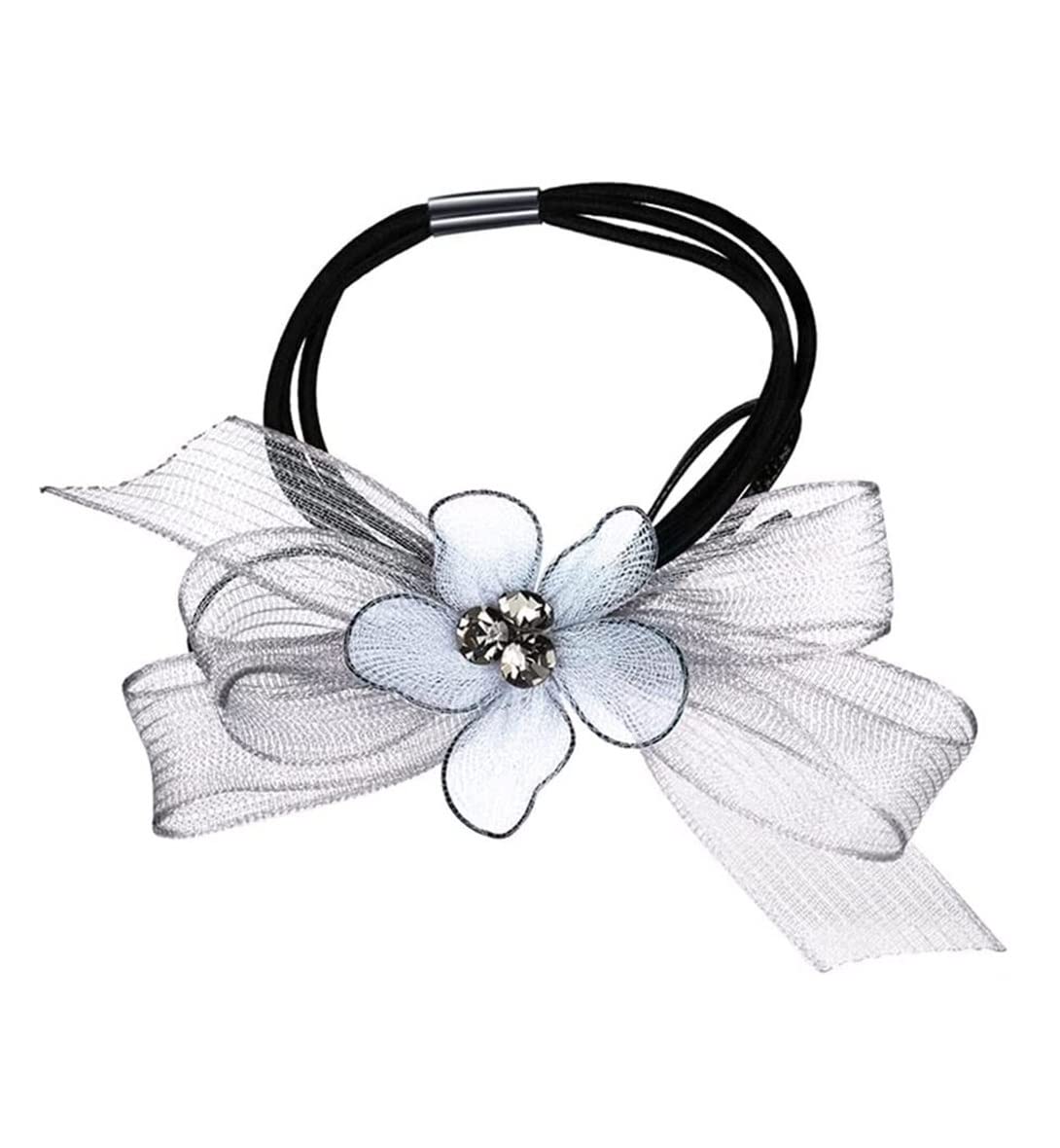 Gumka Do Włosów Mesh Flower Hair Ring Wiązana Lina Do Włosów Wstążka Stroik Kucyk Akcesoria Ozdoba Włosóws(White)