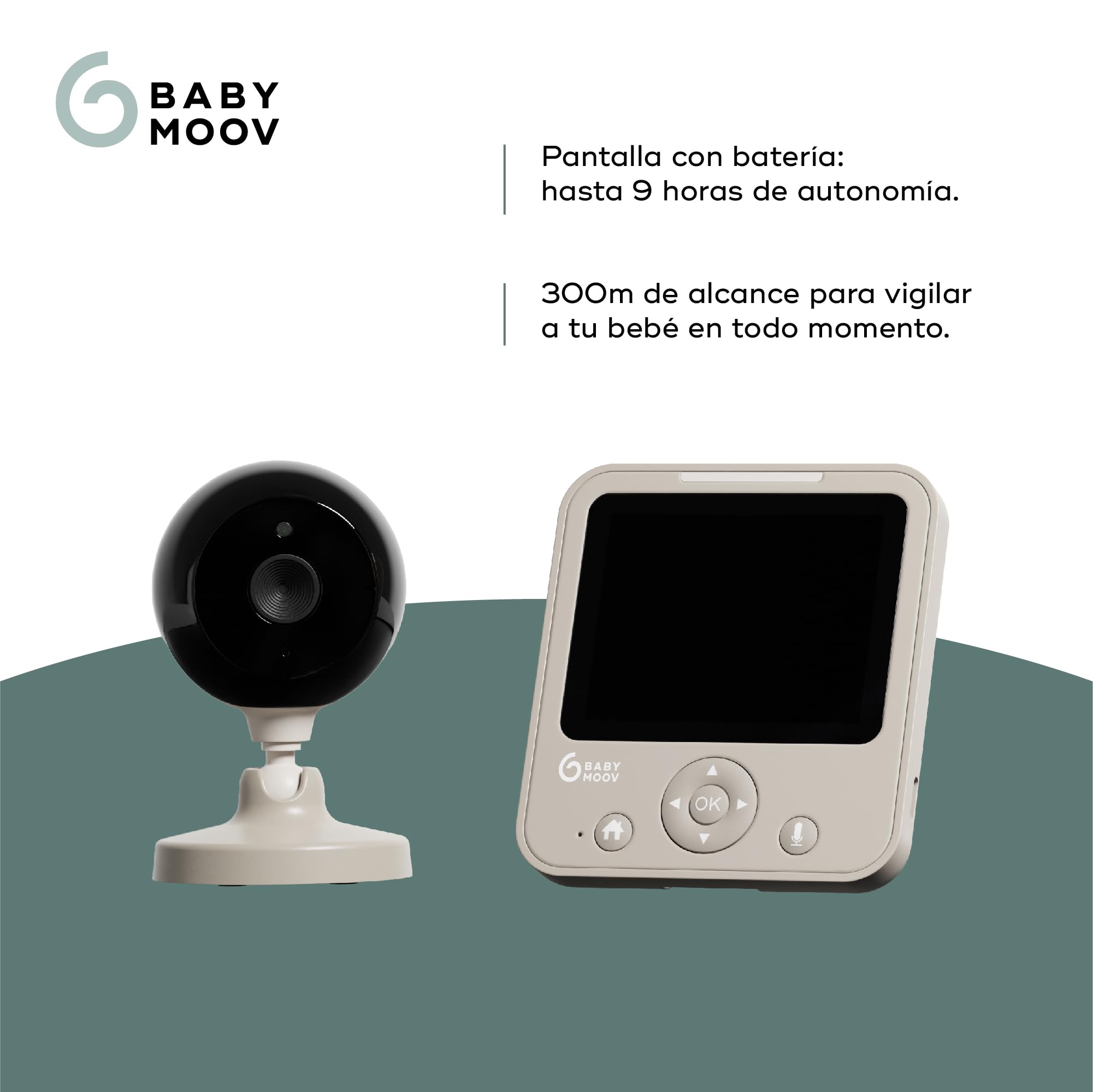 Babymoov - Babyphone cámara Yoo Start - Pantalla de batería - 300 m de alcance - Visión nocturna y función VOX - Canciones - Garantía de por vida