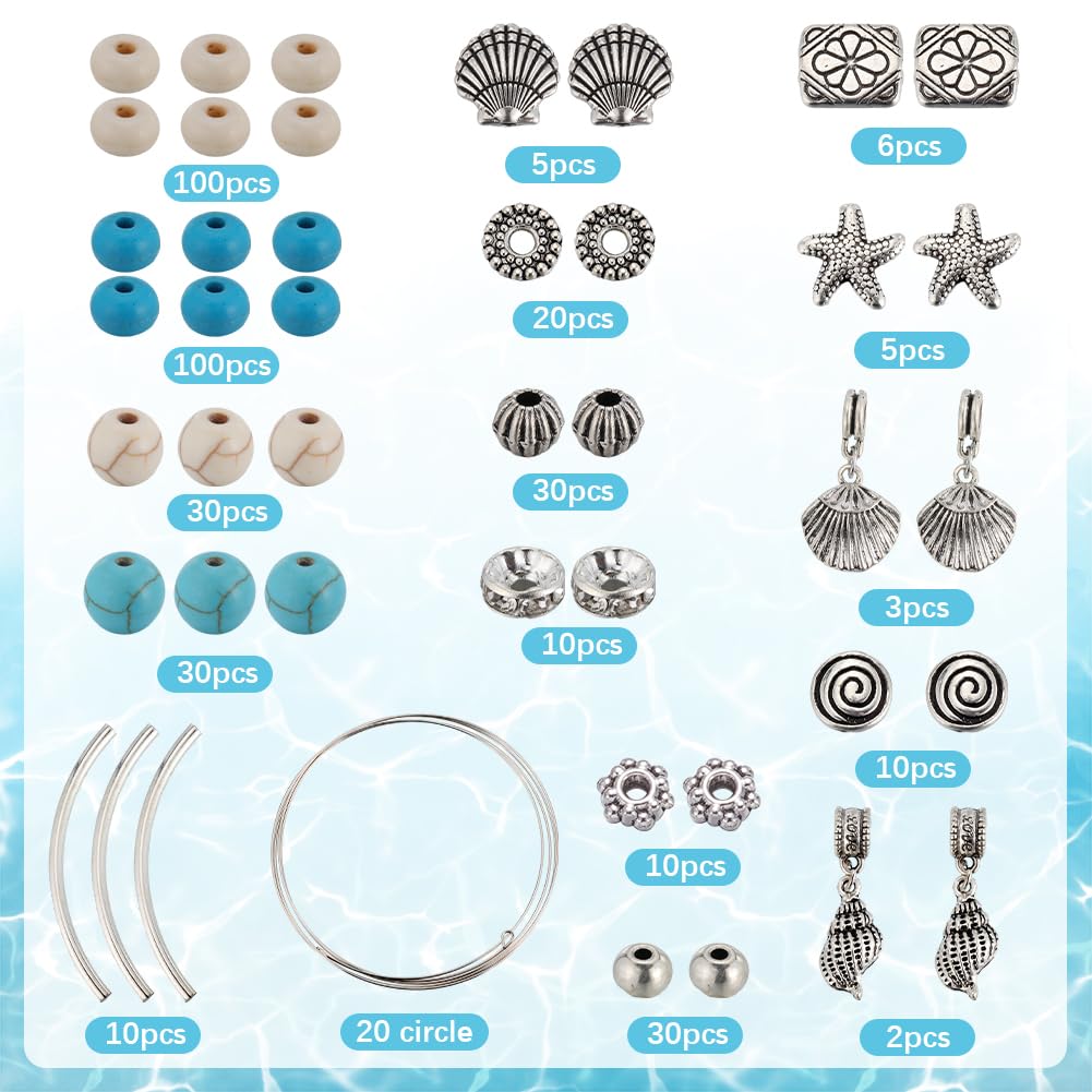 SUNNYCLUE 1 Box 4 Sets Ocean Multi Layer Bracelet Making Kit Summer Ocean Hawaii Beads Turquoise Bohemian Wrap Bracelet Lukcy Starfish Shell Charms for Jewellery Making Kits Adults DIY Craft Supplies - Image 2