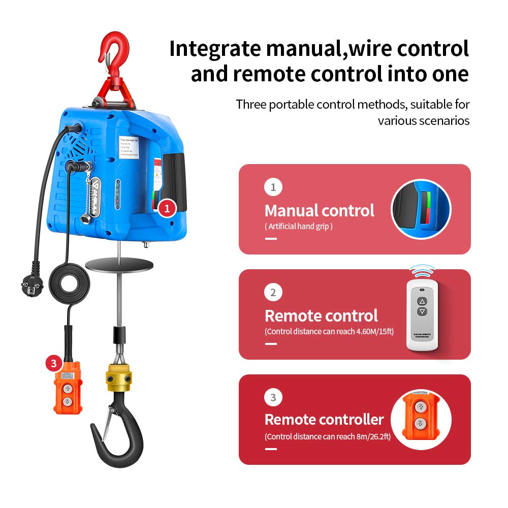 ANBULL Electric Hoist Winch 1100LBS,Portable Hoist 110Volt Electric Winch with Wireless Remote Control,Wire Lenght 7.6M,3 in 1 Hoist with Emergency Stop Switch