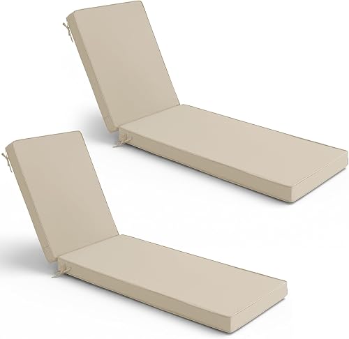 Summsun Chaise Lounge Cushions Outdoor Set of 2, 72 x 21 x 3 Inch, Cream | Sun Lounger Replacement Cushion Pads, Double-Sided Water Resistant, Fade Resistant, Removable Cover, Ties, Patio, Pool, Beach