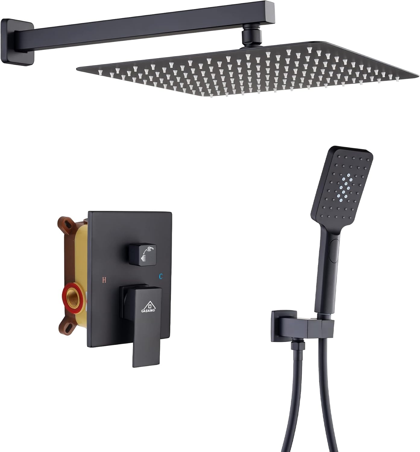 CASAINC Shower System, Wall Mounted 10inch Square Rain Shower Head