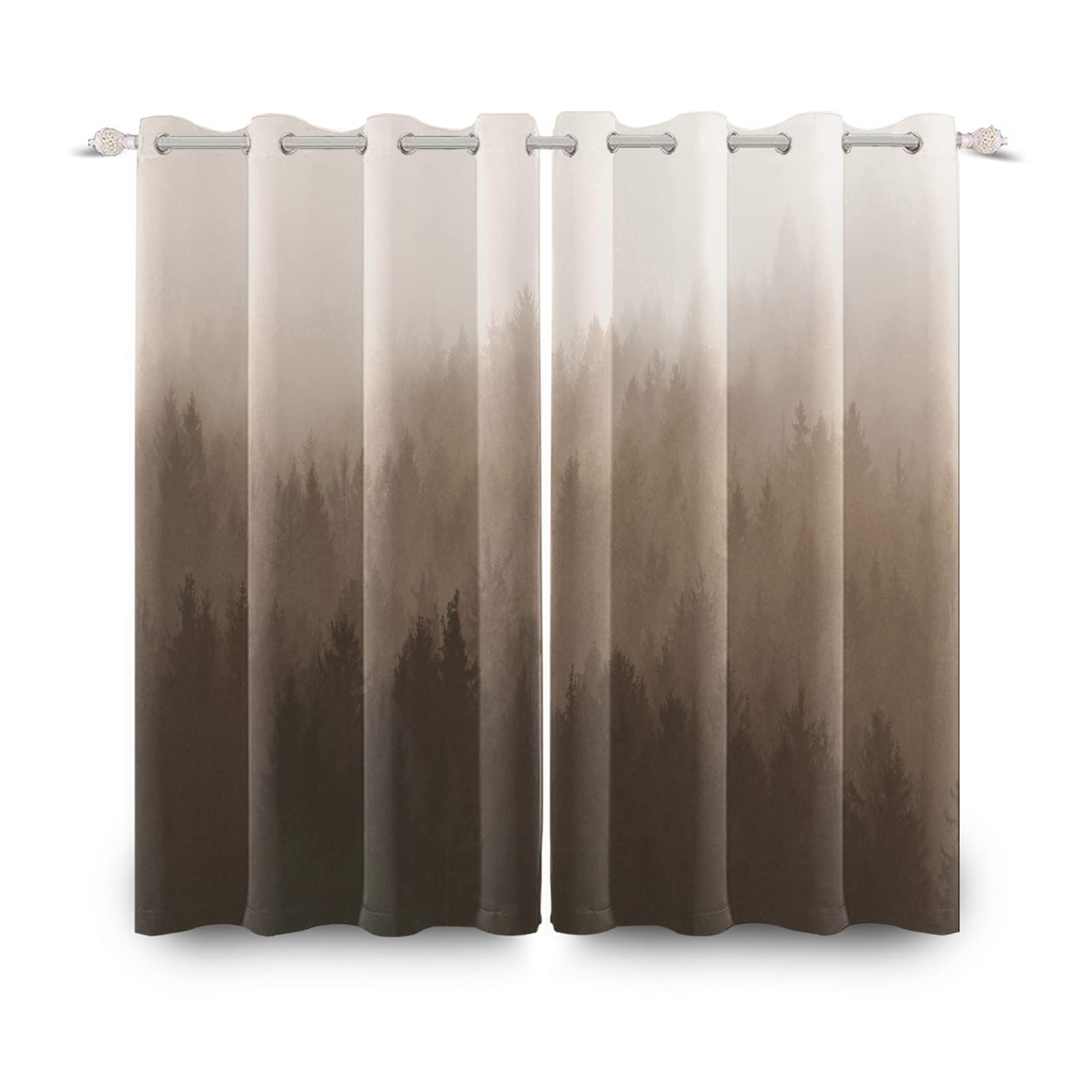 Braune Ombre-Waldvorhänge 120 x 234 cm (B x H) Nebelwald, Thermovorhang Verdunkelungsvorhänge für Wohn- und Schlafzimmer, modernes ästhetisches Ösen-Design, 2er Set