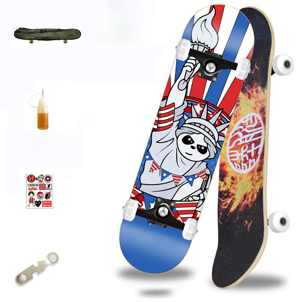 Skateboard 9 Capas Maple Wood Decks,Adultos Niños con Rotamiento Skateboard Completo,Alta Velocidad Mute Rodamientos+PU Rueda, para Principiantes y Profesionales