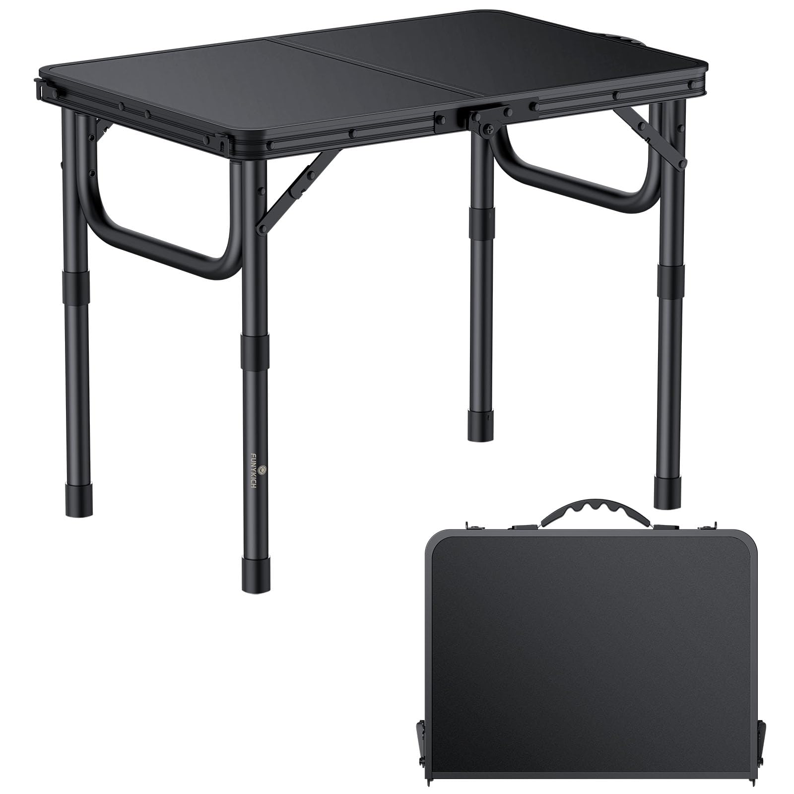 FUNYKICH Table Pliante Multifonction extérieur Camping 58x40cm Aluminium MDF Portable 66lbs Noir